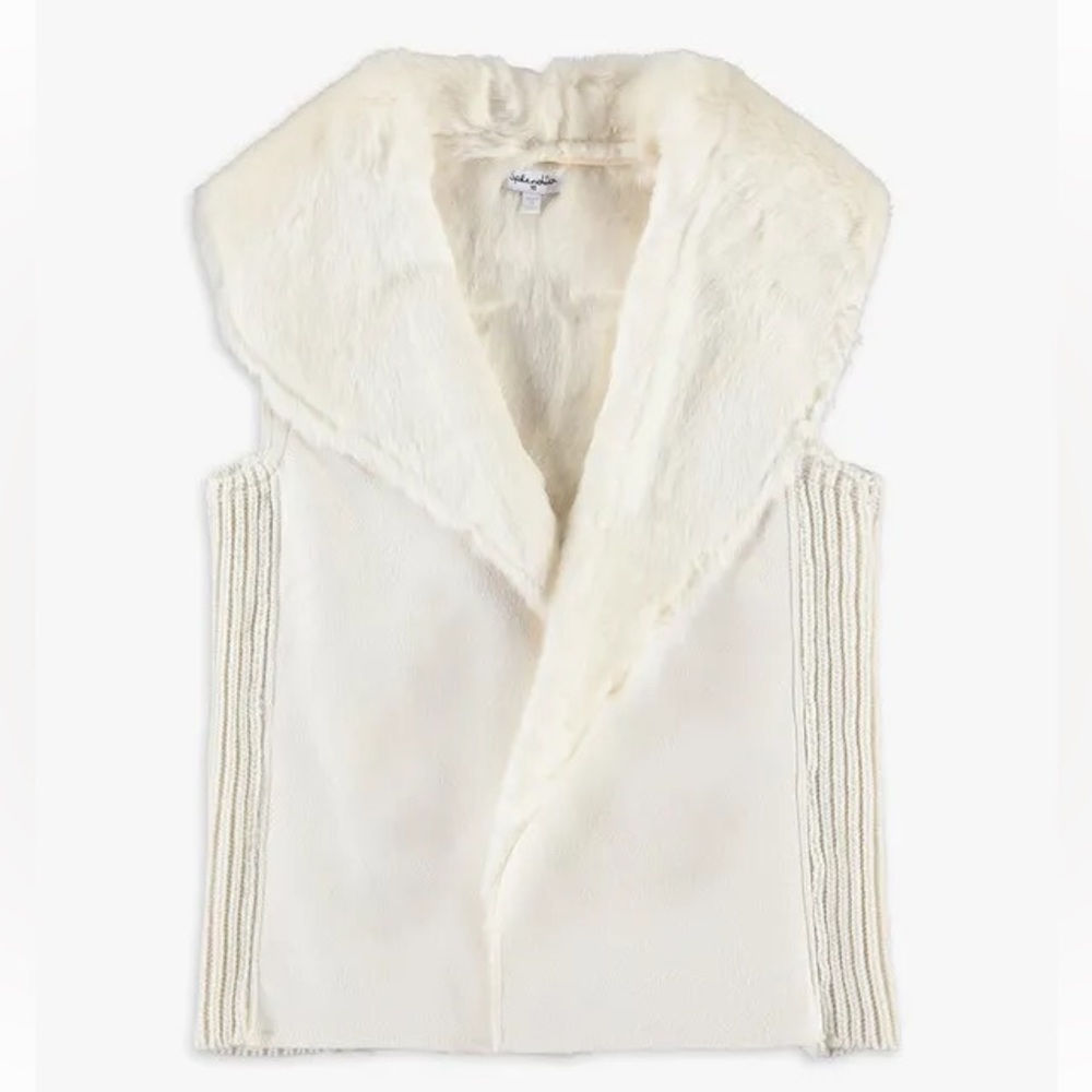 SPLENDID Girls Size 14 Faux Shearling Suede Sweater christmas Vest Ivory NEW